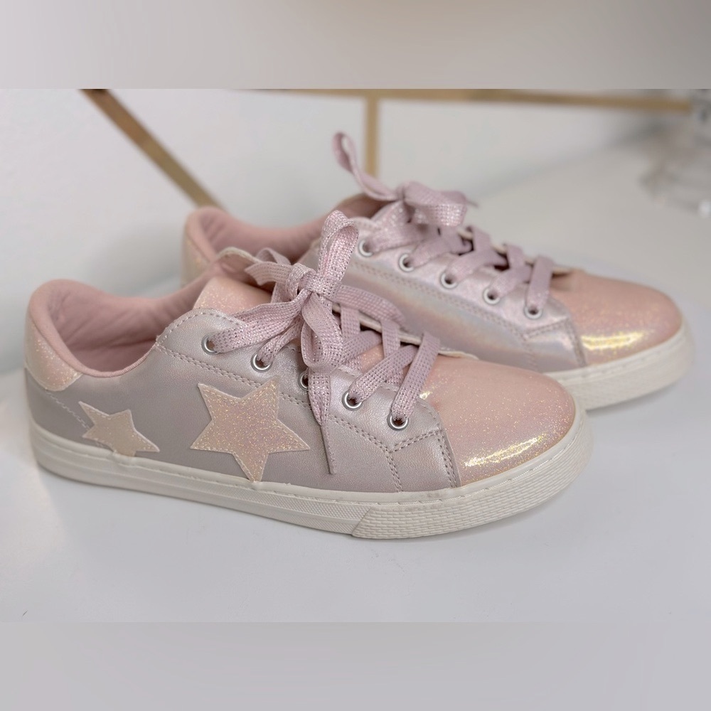 The Children's Place Girls Glitter Star Low Top Pink Sneakers (SH94)
